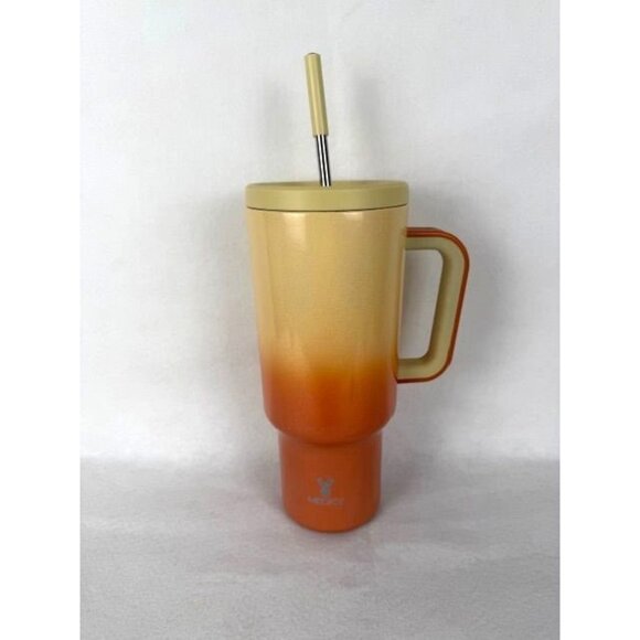 Meoky Insulated Leak Proof Tumbler with Handle & Straw 40oz - Orange/Beige - Picture 1 of 9